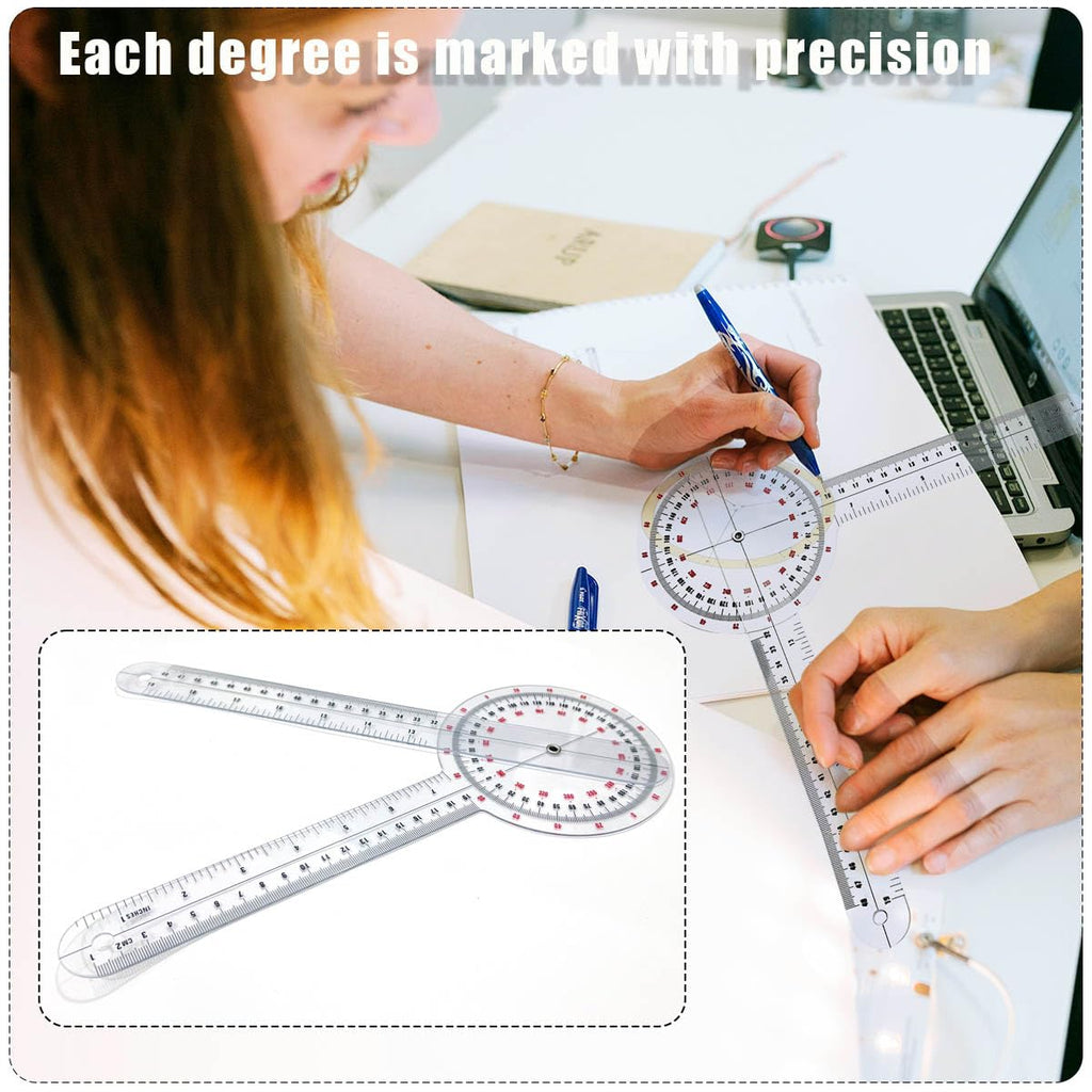 Goniometer 12 inch, Transparent Orthopedic Angle Ruler Plastic Goniometer, 360 Degree Clear Protractor Physical Therapy for Body Measuring Tape Goniometer Protractor Ruler