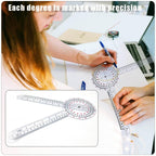 Goniometer 12 inch, Transparent Orthopedic Angle Ruler Plastic Goniometer, 360 Degree Clear Protractor Physical Therapy for Body Measuring Tape Goniometer Protractor Ruler