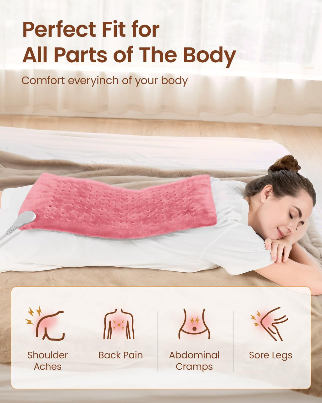 RENPHO Electric Heating pad for Back, Fathers Day Dad Gifts & Birthday Gifts for Women, Heating Pads for Neck and Shoulder, FSA Eligible HSA Store, Auto-Off, ETL Certified, Extra Large 12"x24" Pink