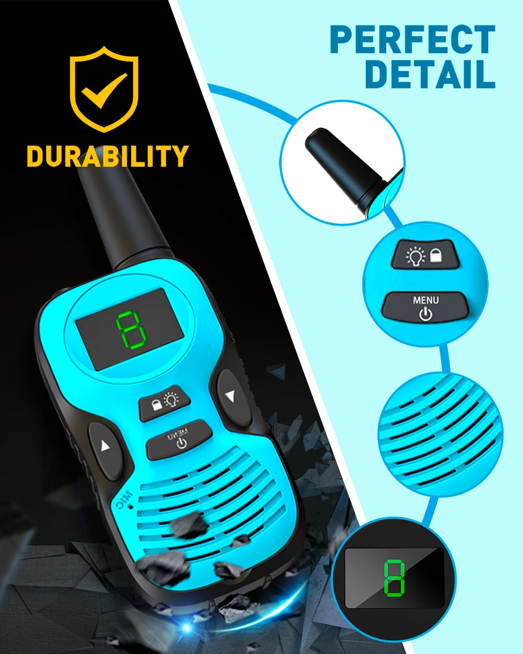 Walkie Talkies for Kids Long Range: 4 Pack 4-Color Replaceable Back Shell
