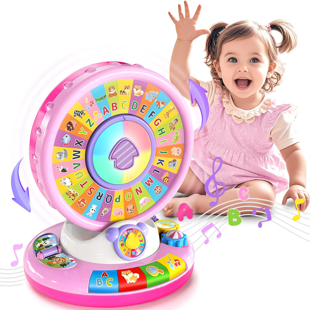 Learning Toy for 1 2 3 Year Old Girls, Spin and Sing Alphabet Zoo with Sounds, Interactive Educational Toys for Toddlers 1-3, Christmas 1st Birthday Gifts for Baby Girls Boys 9-12-18 Months