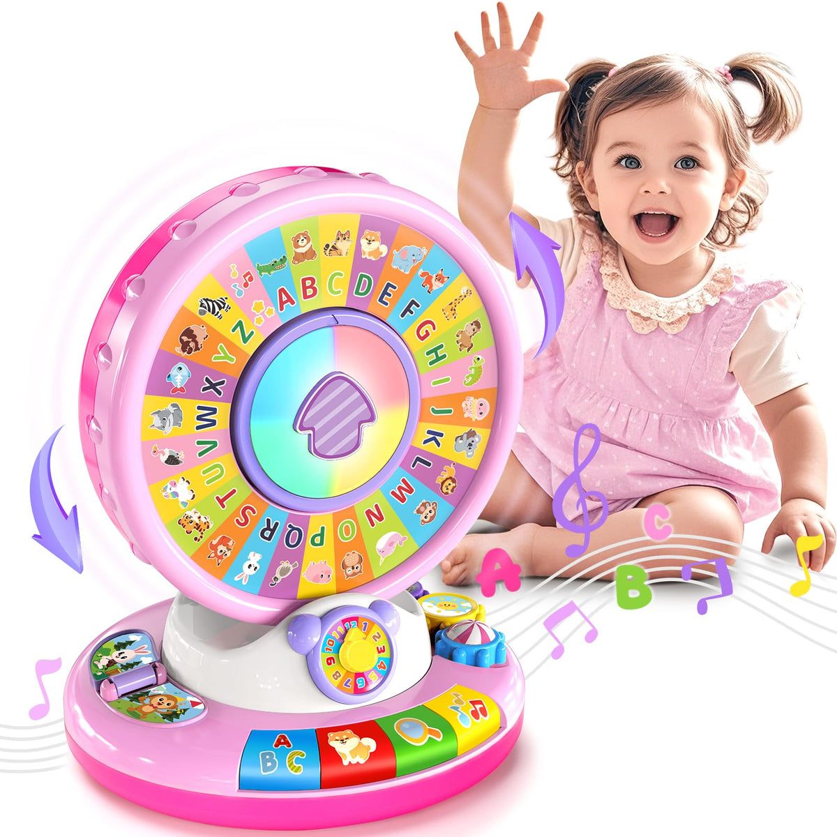 Toys for 1 2 3 Year Old Girls, Spin & Sing ABC Alphabet Learning Zoo with Lights & Sounds, Musical Educational Toy for Toddler 1-3, Christmas 1st Birthday Gifts for Baby Kids Age 12-18 Months+