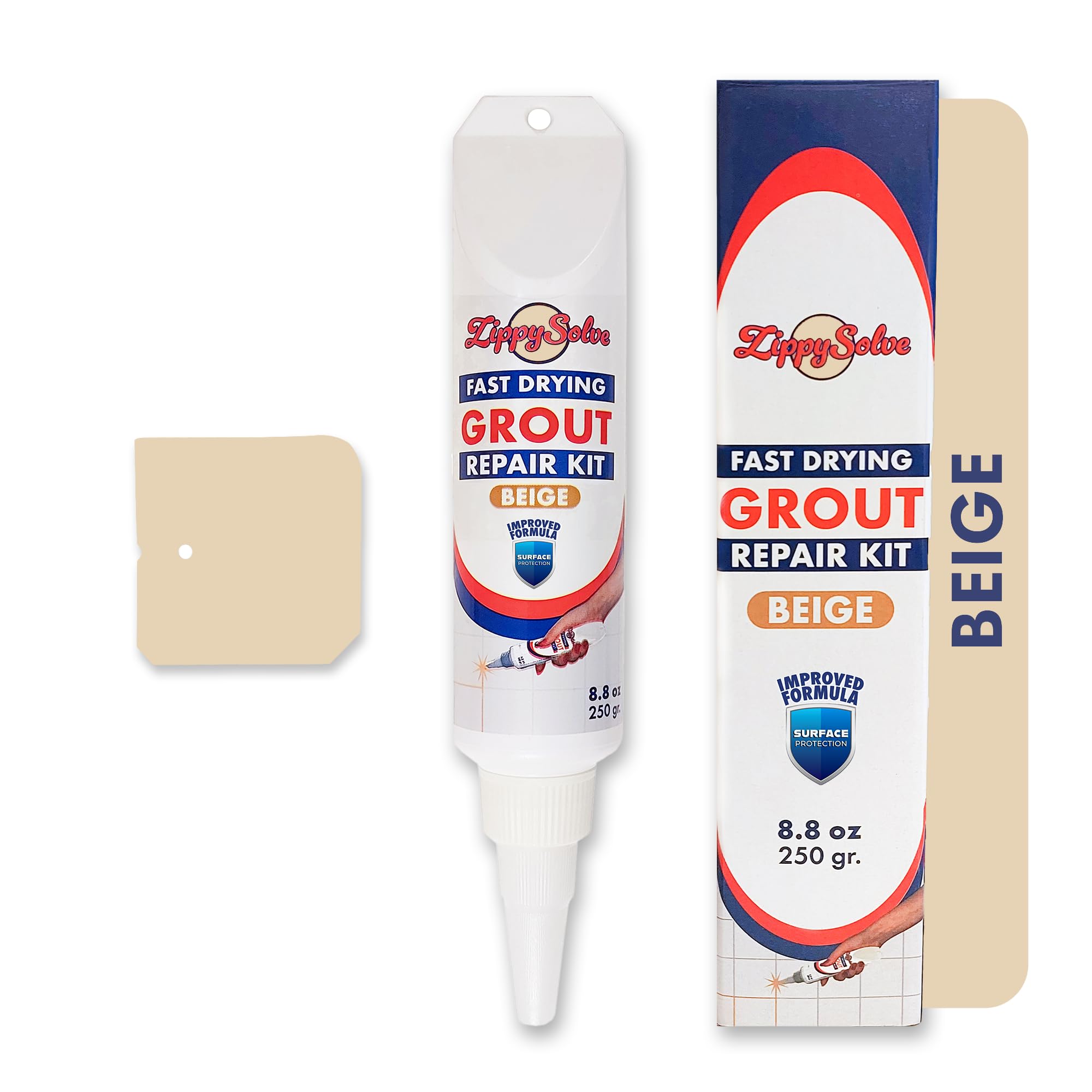 ZippySolve Tile Grout, Repair Kit, Restore & Renew Tile Joints Line, Fast Drying Tile Grout Paint Squeeze Tube for Bathroom Shower Kitchen Floor, Waterproof (8.8 oz, Beige)
