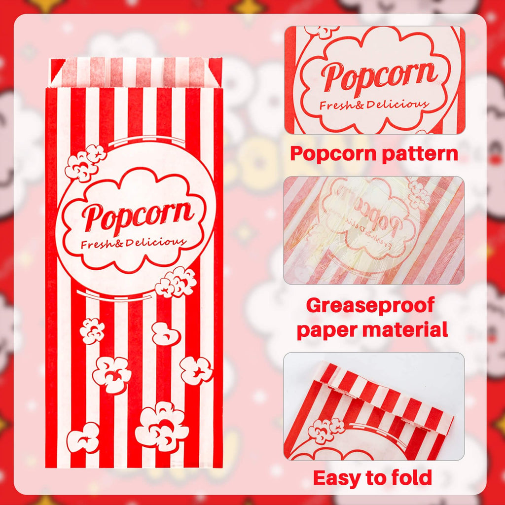 MAQIHAN 100pcs Popcorn Bags 1oz - Small Disposable Paper Bags for Popcorn