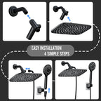 Veken 11.8 Inch Rain Shower Head with Handheld- High Pressure Dual Shower Heads with 5 Modes Hand held Spray Combo- Wide Rainfall Showerhead with Hose, Bathroom Accessories, Matte Black