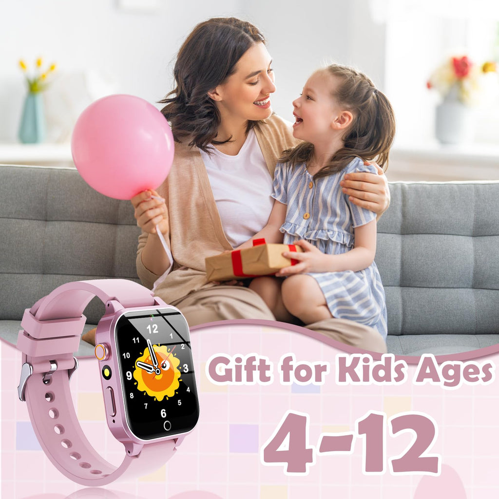 Luyiilo Kids Games Watch, with 26 Puzzle Games, Touch Screen, HD Camera, Alarm Clock, Toys for Ages 4-12 Years Old.Birthday Gift for Boys Girls (Pink)