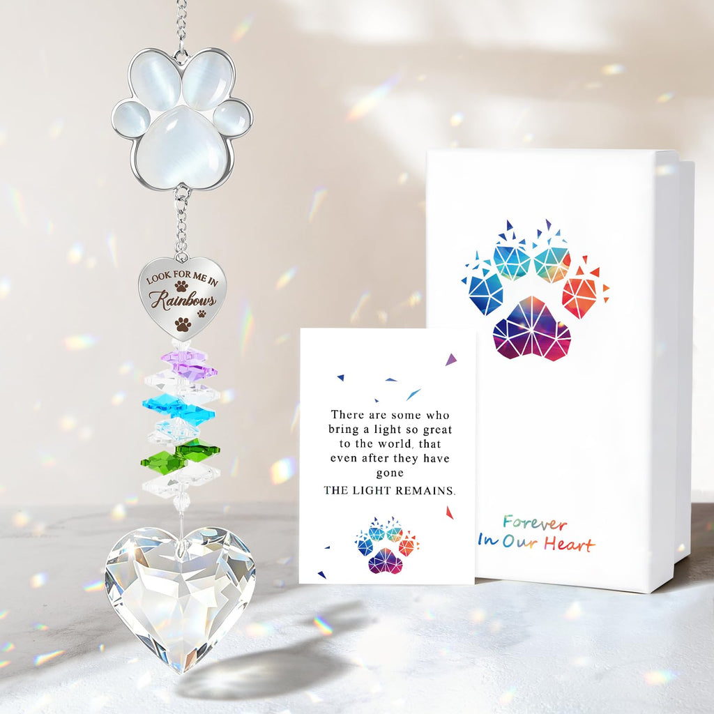 Pet Memorial Gifts for Loss of Dog or Cat, Paw Print Crystal Suncatcher