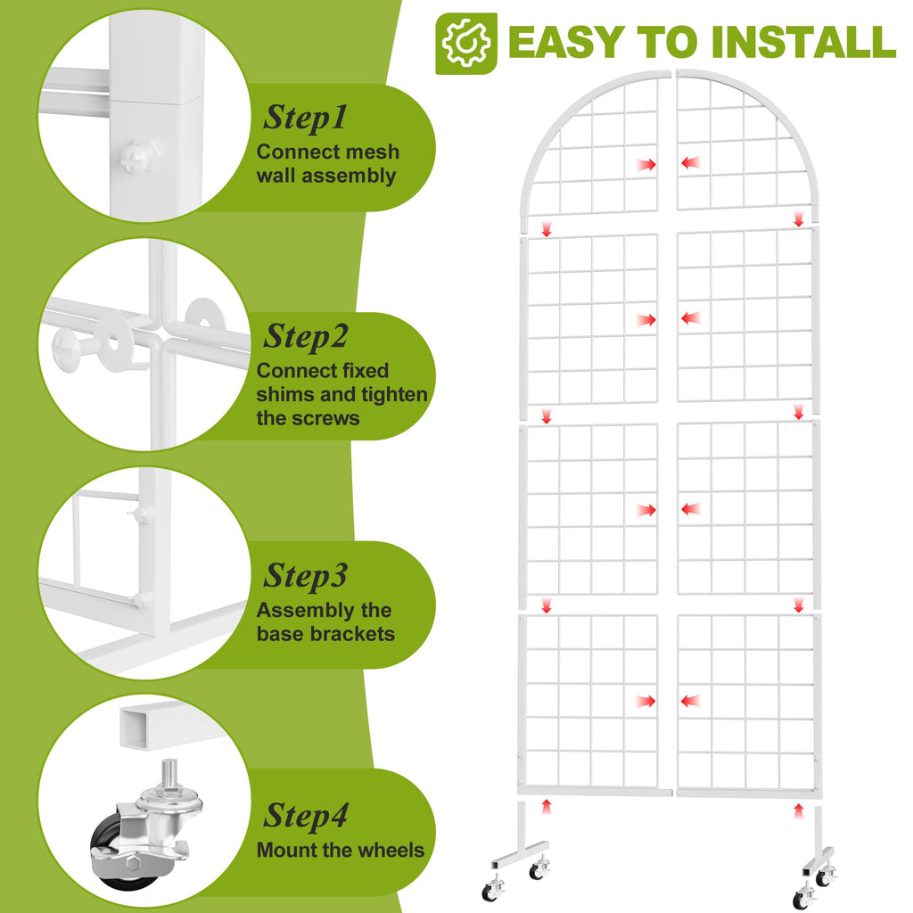 VGMiu Grid Wall Panel 1PCS Display Stand 2' x 5.2' FT White Grid Wall Panels Movable Retail Display Racks Floorstanding Gridwall Heavy Duty with Wheel for Art Craft Photo Displays Fair Trade Show
