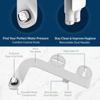 Bio Bidet SlimEdge Bidet Attachment for Toilet, Non Electric, Dual Nozzles for Front and Rear Cold Water Wash, Adjustable Water Pressure, White