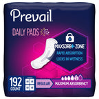 Prevail Incontinence Bladder Control Pads for Women, Maximum Absorbency, Regular Length, 192 Count