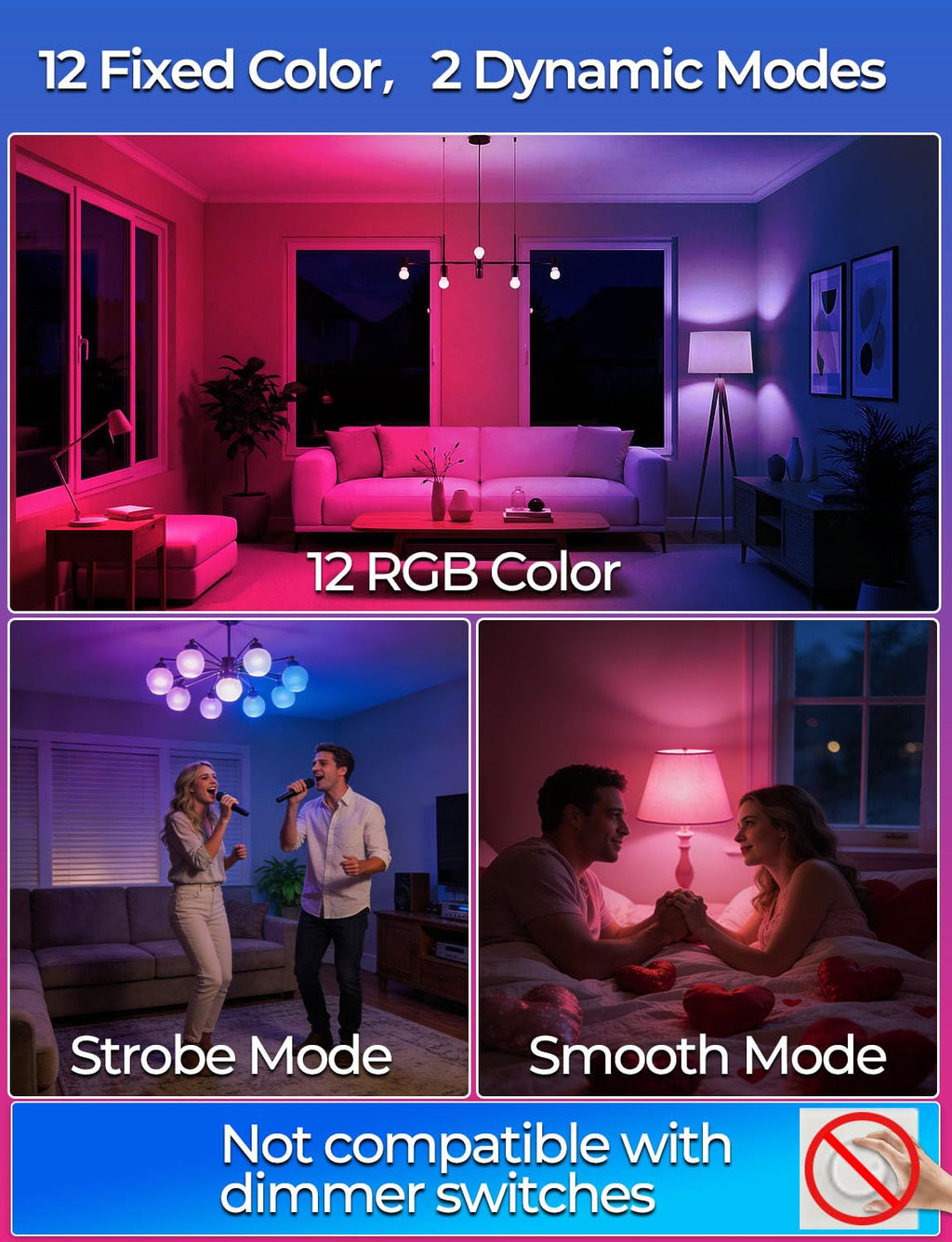 ILC RGB LED Light Bulb, A15 Color Changing 40W Equivalent, 5700K Daylight White, 450LM 5W E26 Screw Base RGBW, Mood Light Bulb - 12 Color Choices - Timing Infrared Remote Control Included (4 Pack)