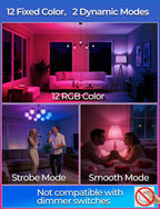 ILC RGB LED Light Bulb, A15 Color Changing 40W Equivalent, 5700K Daylight White, 450LM 5W E26 Screw Base RGBW, Mood Light Bulb - 12 Color Choices - Timing Infrared Remote Control Included (4 Pack)