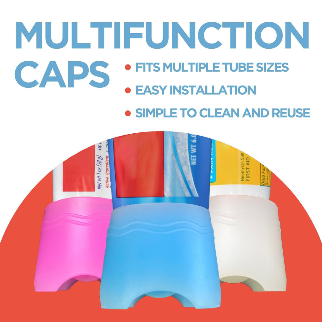 Chrome Cherry SqueezMe Self-Closing Toothpaste Caps, Silicone Lid for Kids & Adults, No Mess Toothpaste Dispenser, Self-Standing Easy Squeezer Cap, Bathroom Accessory, Self-Standing Blue, Pack of 1