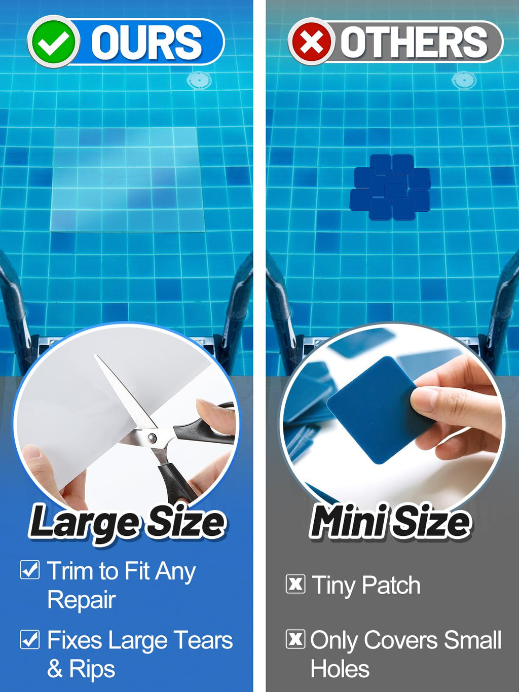 Aulock 4ft x 2.8ft Exlarge Pool Liner Repair Patch - Self-Adhesive Vinyl Patch Kit for In-Ground or Above Ground Pools Inflatable Swimming Pools, Clear
