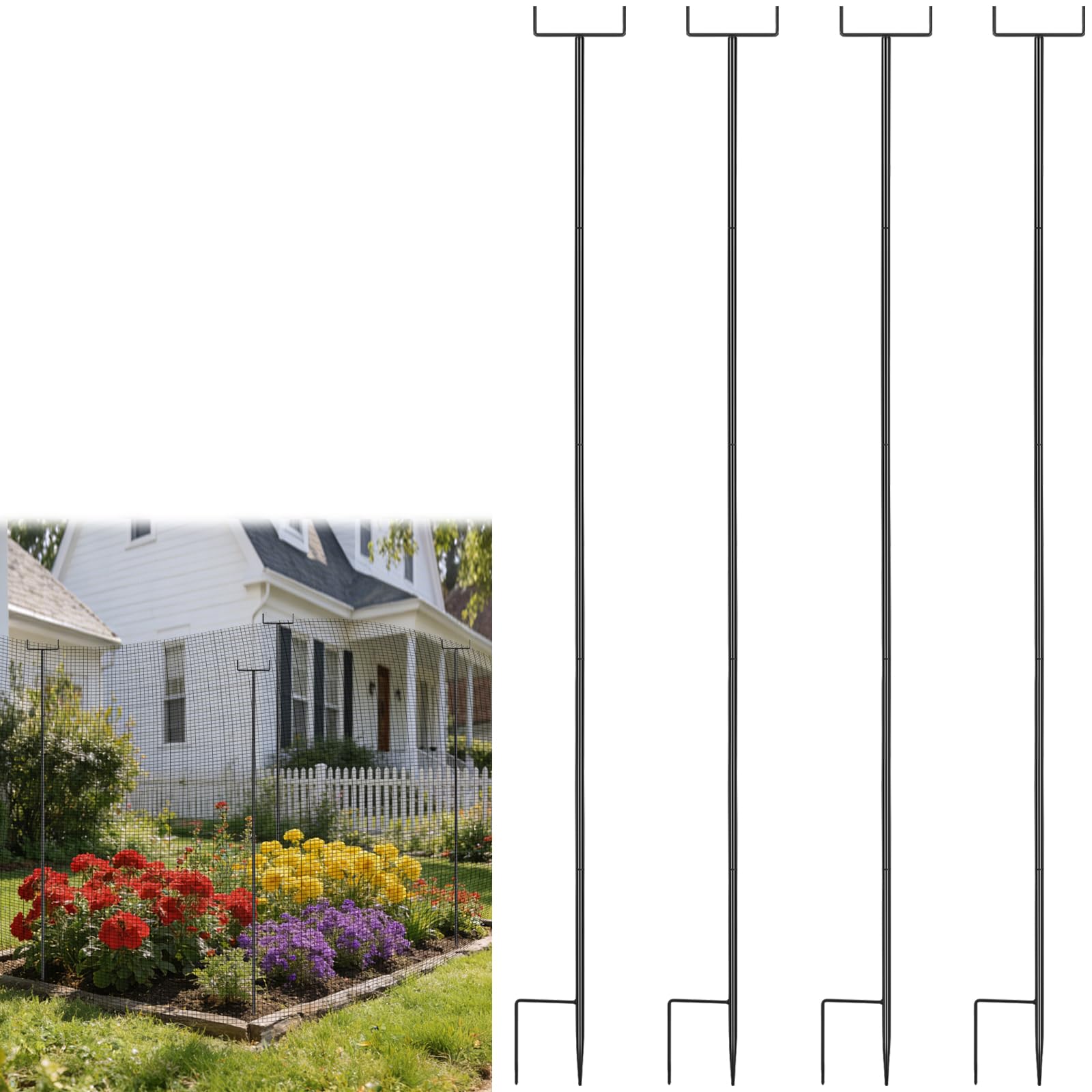4Pack 6.56ft Metal Garden Netting Support Stakes,Heavy Duty Garden Stakes for Netting Garden Netting Pole with Rustproof for Support Fruits Garden Bed Plant Net