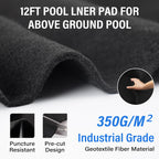 TIXANF 350G/M² Thicker 12FT Pool Liner Pad,Pre-Cut Heavy Duty Round Pool Liner Pad, Seamless Above Ground Pool Liner,Durable,Puncture Protection,Extend Liner Life Black