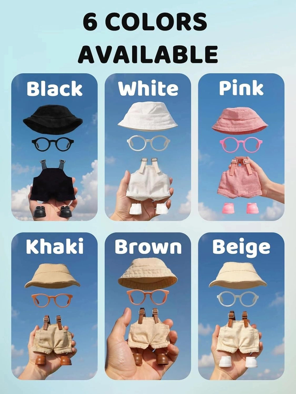 2PCS Doll Clothes Set for 17cm Dolls – Stylish Outfit with 2 Hat, 2 Overalls, 2 Shoes & 2 Glasses of Clothes Designer, Cute Clothes for Dress up Unique Style (Black+Pink) (Doll Not Included)