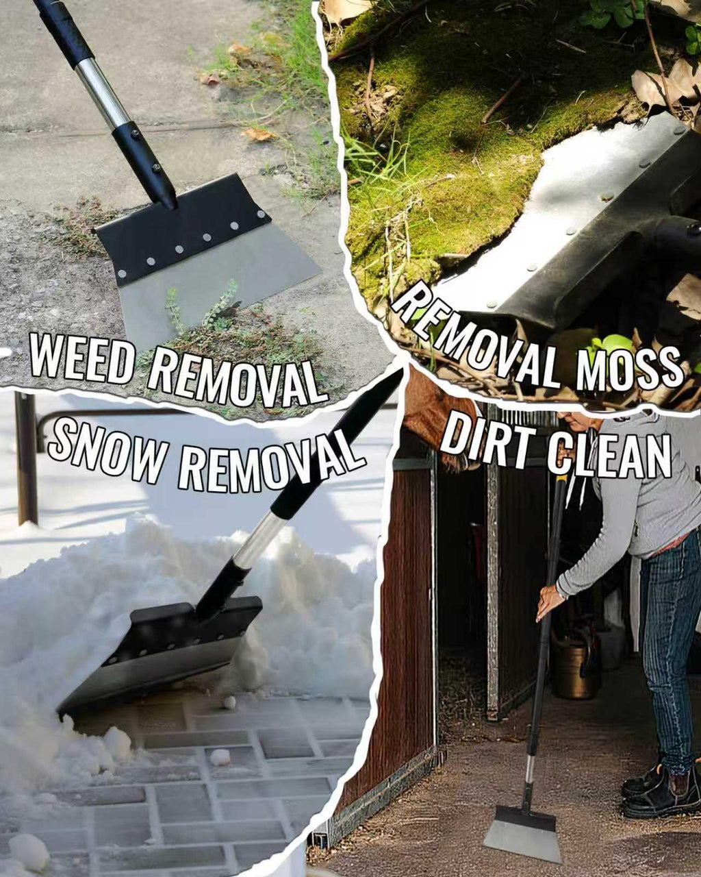 Garden Flat Shovel, Heavy Duty Multifunctional Cleaning Shovel with 60" Adjustable Long Handle, Metal Floor Scraper Tool for Weeding, Scraping, Ice & Snow Removal, Driveway, Sidewalk, Garden, Outdoor
