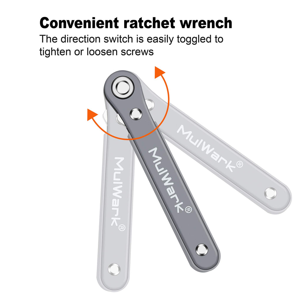 MULWARK 11pc Right Angle Screwdriver 1/4 Mini Ratchet Wrench Close Quarters Pocket Screwdriver Set with High Torque & Low Profile- EDC Tool with 90 Degree Mini Offset Reversible Drive Handle