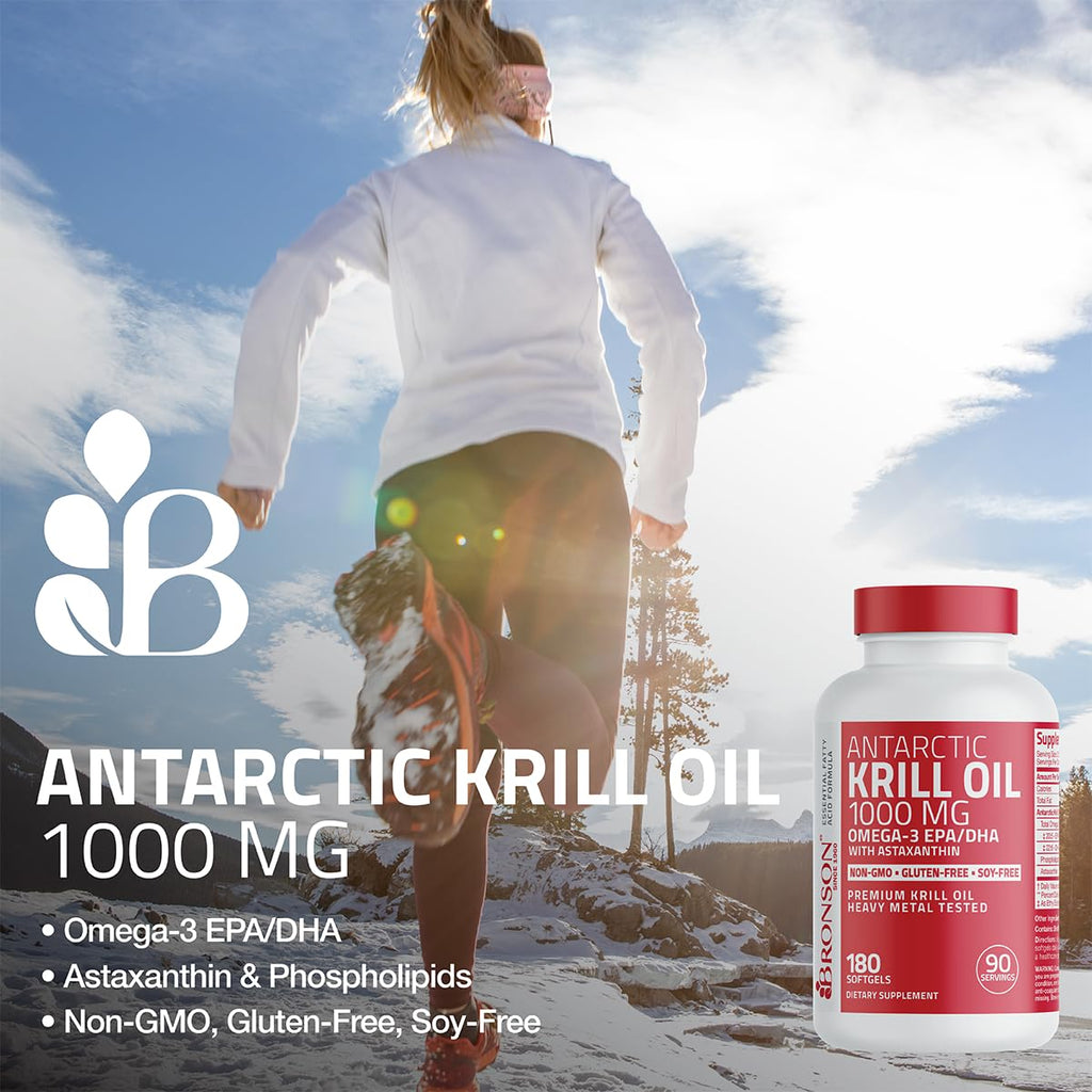 Bronson Antarctic Krill Oil 1000 mg with Astaxanthin, 180 Softgels (90 Servings)