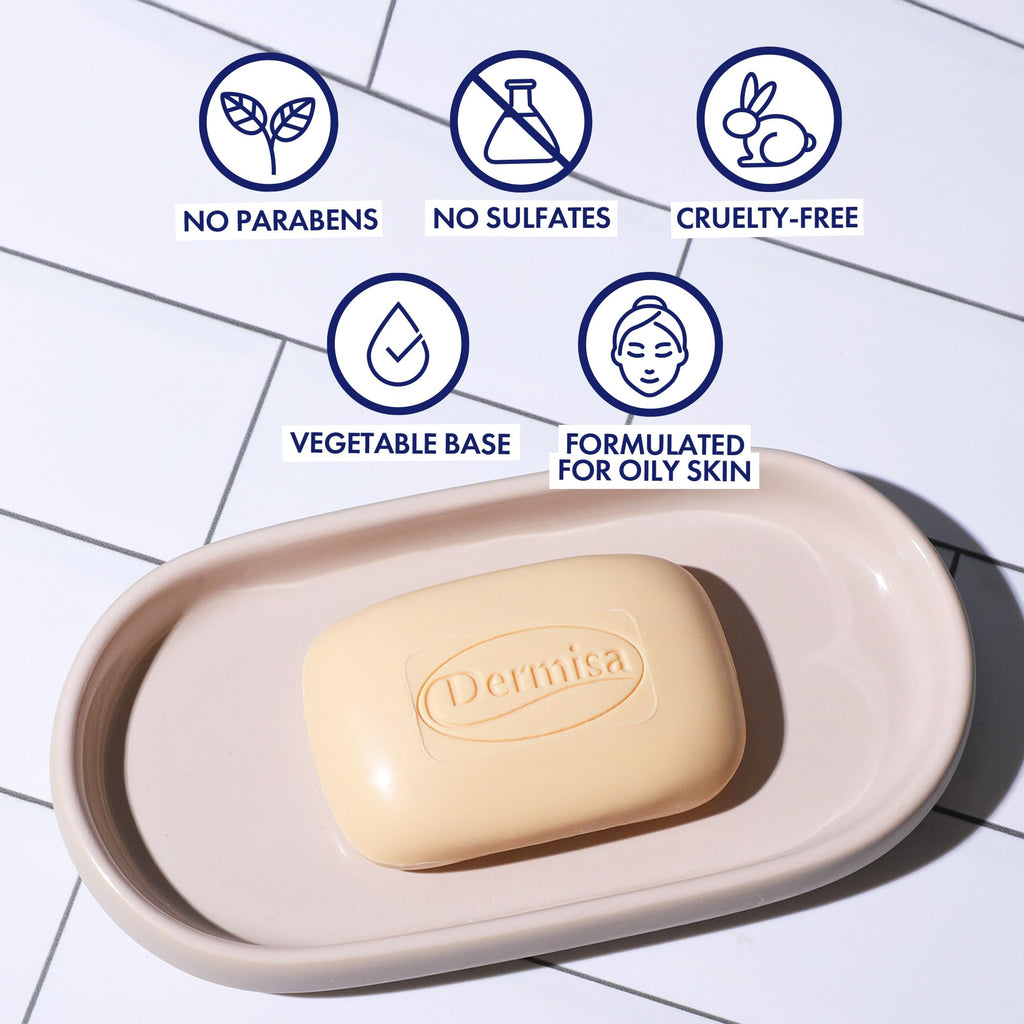 Dermisa Sulfur Bar Soap with Aloe Vera, Helps to Cleanse Oily Acne-Prone Skin and Unclog Pores, Contains Sulfur & Aloe Vera, No Parabens, No Animal Testing, 3 oz (Pack of 3)