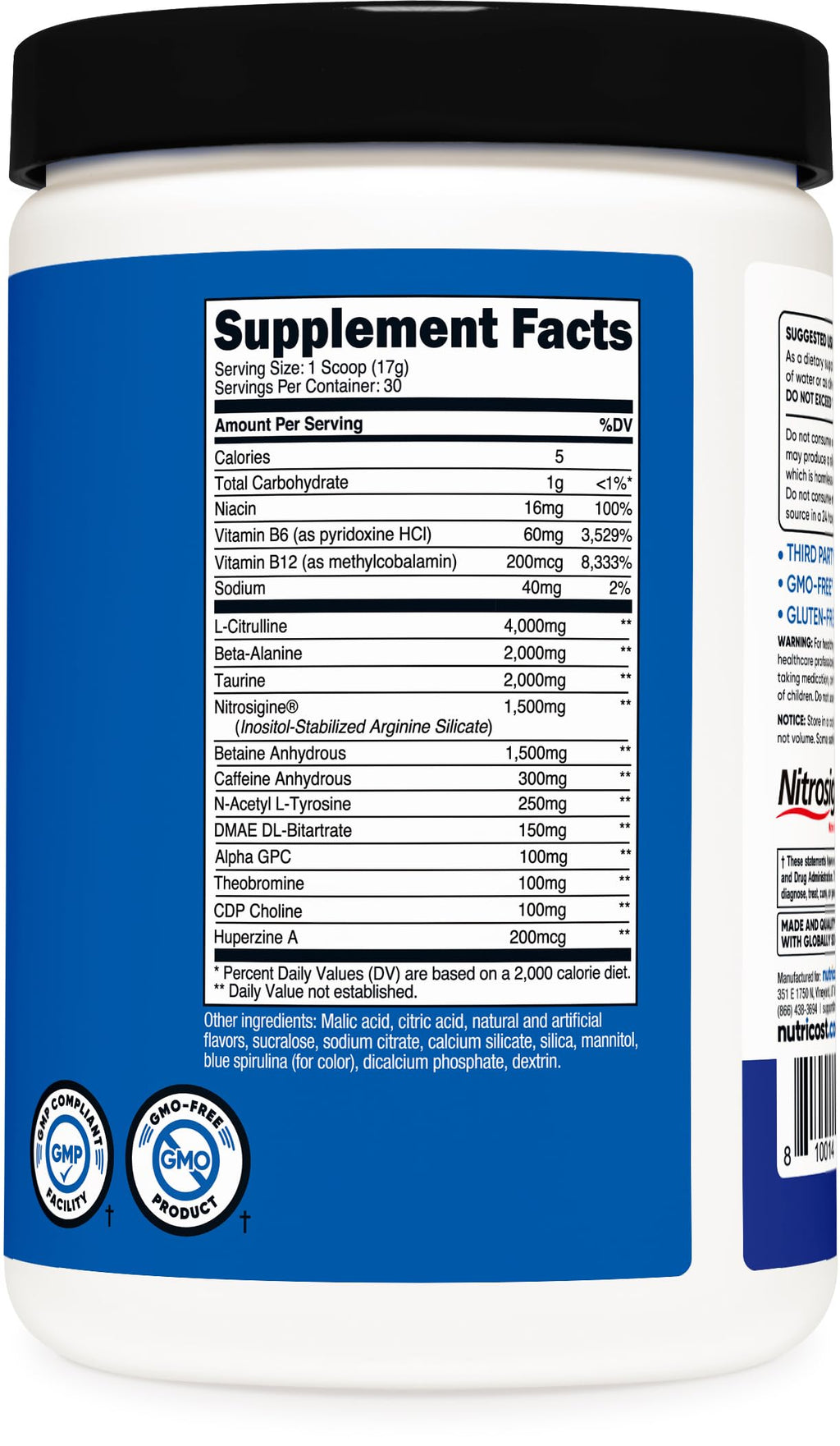 Nutricost Pre-X Xtreme Pre-Workout Powder Complex, Blue Raspberry, 30 Servings, Vegetarian, Non-GMO and Gluten Free