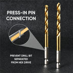 amoolo 3/32 Twist Drill Bit Set, 10Pcs Titanium HSS Hex Shank Impact Drill Bit Set for Metal, Steel, Wood, Plastic, Quick Change Design