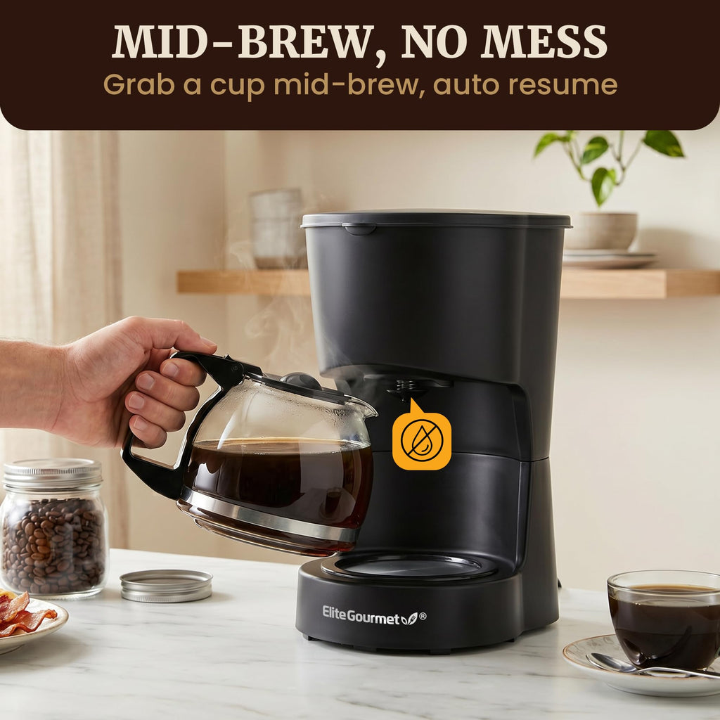 Elite Gourmet EHC4128 Automatic 4-Cup Drip Coffee Maker, Black