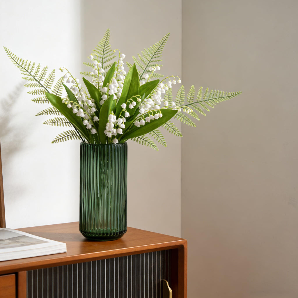 TIMEFOTO Flower Vase 7.5 inch Green Thickened Glass Vase for Bookshelf,Dinner Table,Indoor Office Desktop,Meeting Room,Bathroom,Countertop,Home Christmas Day Decoration