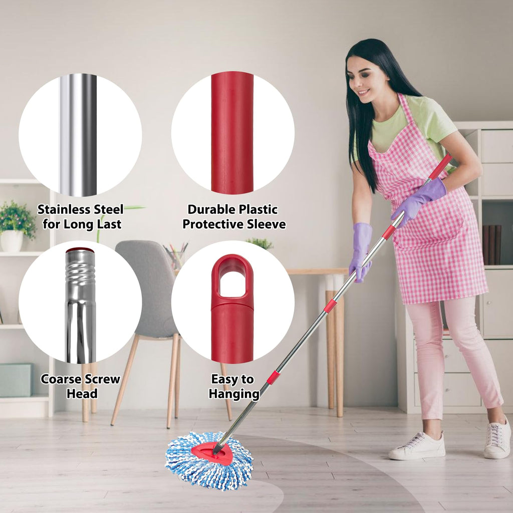 Spin Mop Replacement Set, Includes 2 Mop Head Replacement, 1 Mop Handle (30-58in Adjustable 4-Section Pole), 1 Spin Base