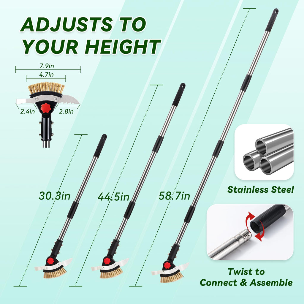 Tdrynl 3-in-1 Heavy Duty Crack Weeder Tool, 59" Adjustable Long Handle, Stainless Steel Crevice Weed Puller and Moss Remover for Driveway, Patio, Sidewalk, Pavers and Deck Cracks