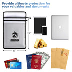 Upgraded Two Pockets Fireproof Document Bag (2000℉), andyer 15”x 11”Waterproof Fireproof Money Bag for Cash with Zipper, Important Document Storage Organizer for Valuables, Legal Documents Safe