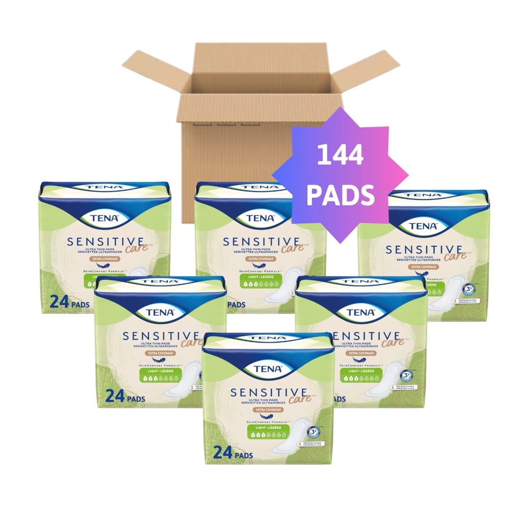 Tena Sensitive Care Ultra Thin Light Incontinence Pads for Women, Postpartum and Bladder Control, Regular, 144 Count