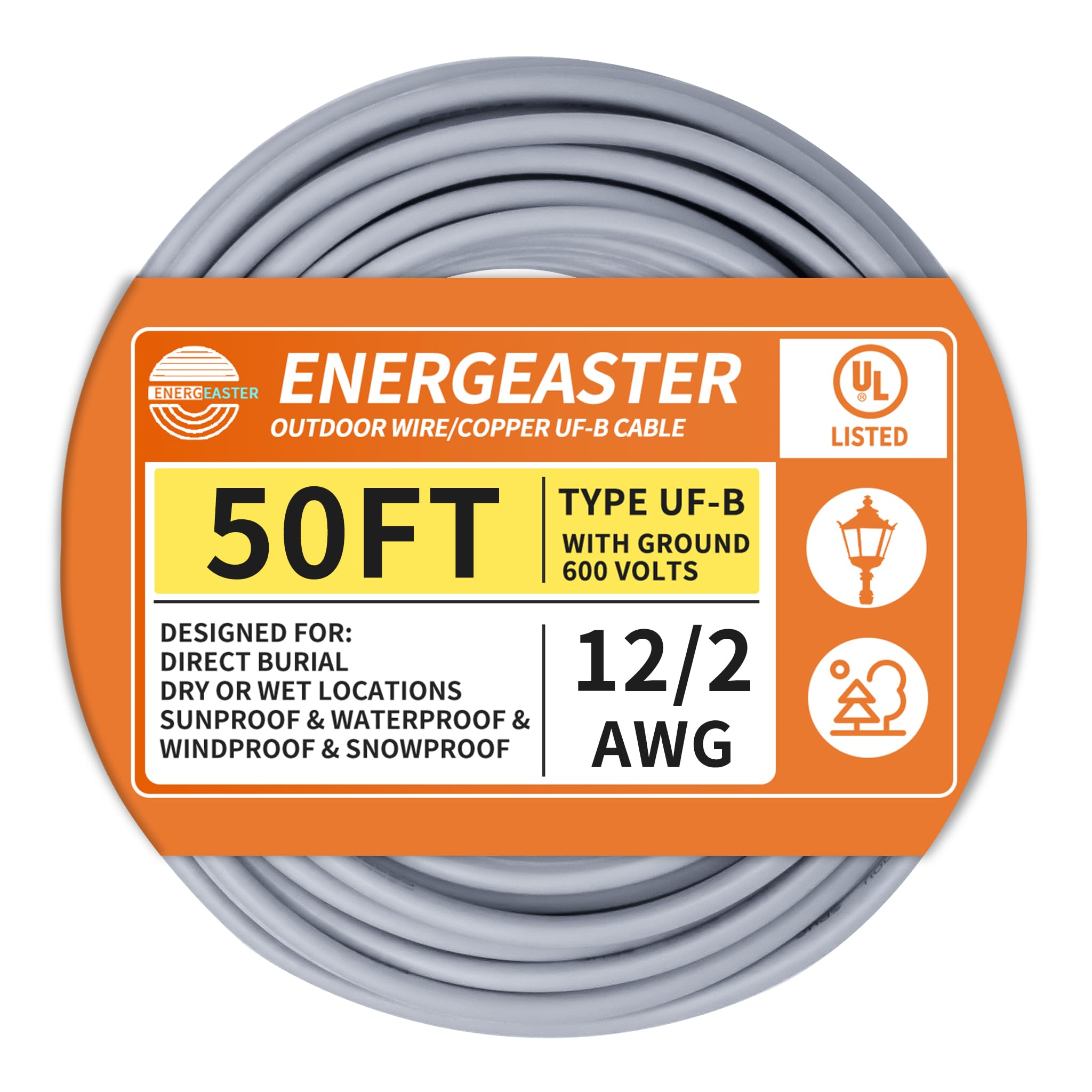 Energeaster 12/2 UF-B 50FT Solid Underground Feeder Direct Burial Cable