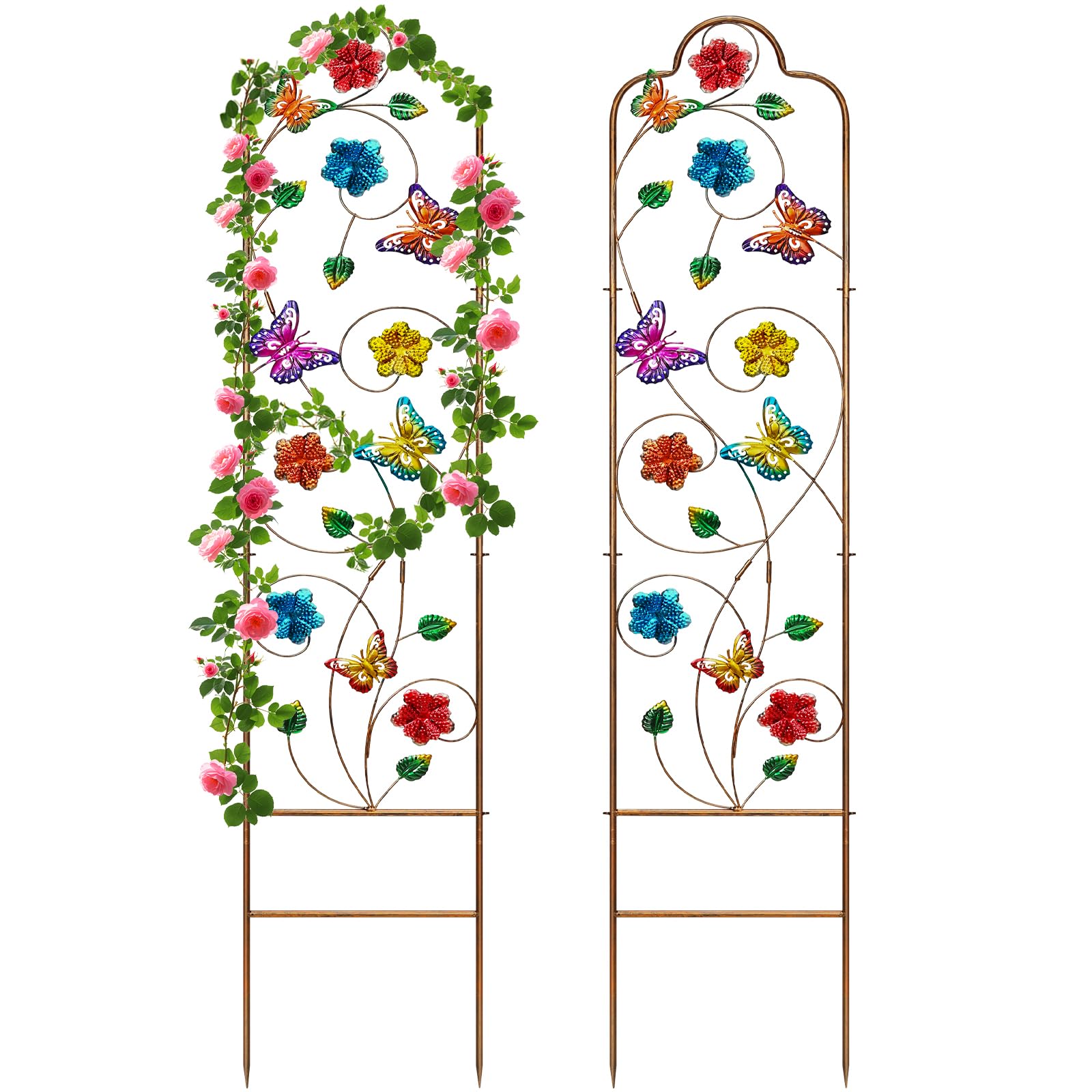 2 Pack Metal Garden Trellis Arched Fence Trellises for Climbing Plants Outdoor, Roses, Vines, Flowers, and Vegetables Support, 60'' H x 12'' W, Butterfly