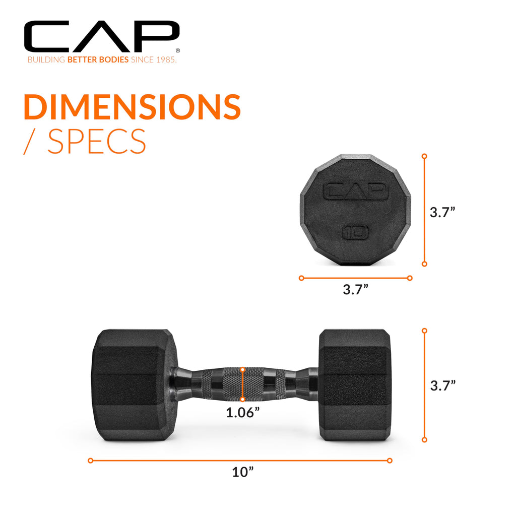 CAP Barbell 12-Sided Coated Dumbbell with Black Handle, Single, 10 LB