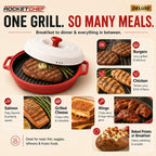 Rocket Chef Turbo Grill Deluxe Microwave Grill Pan, Vented Lid, Red