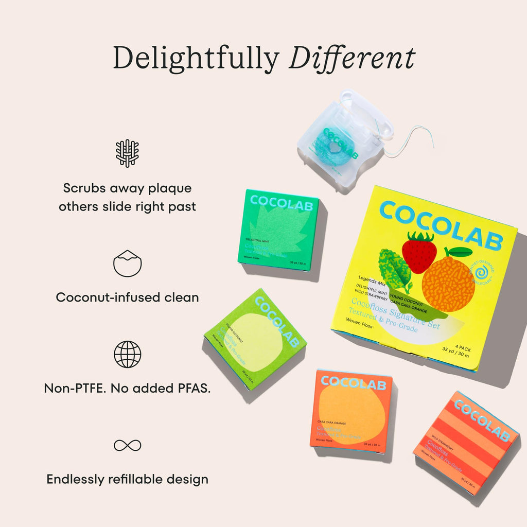 Cocofloss Expanding Woven Dental Floss by COCOLAB, Signature Set, 4-Pack