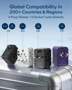 MOMAX Universal Travel Adapter 70W GaN, 3 USB-C PD & 2 USB-A QC, International Power Adapter Outlet, 6-in-1 Wall Charger for Laptop, Phone, European Travel Plug Adapter for UK/US/AUS/JP