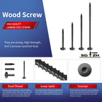 SG TZH #14 x 7 Inch Outdoor Structural Wood Deck Screws (32Pcs/2lb), Carbon Steel, Black, Flat Head, Rust Resistant Epoxy Coated, T30 Star Bit