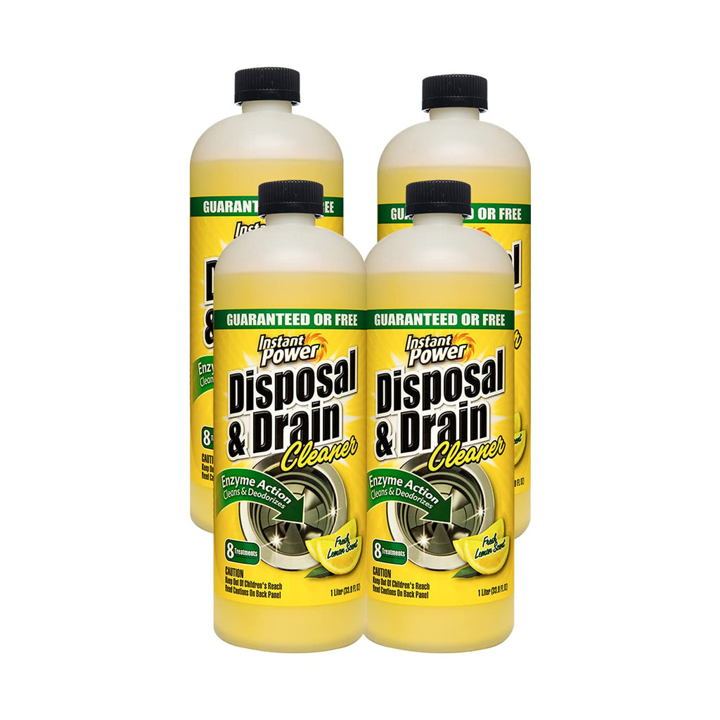Instant Power Disposal and Drain Cleaner – Liquid Enzyme Clog Remover, Cleans and Deodorizes, Removes Drain Blockages, Fresh Lemon Scent 33.8 Fl oz, 1 Liter 4 Pack