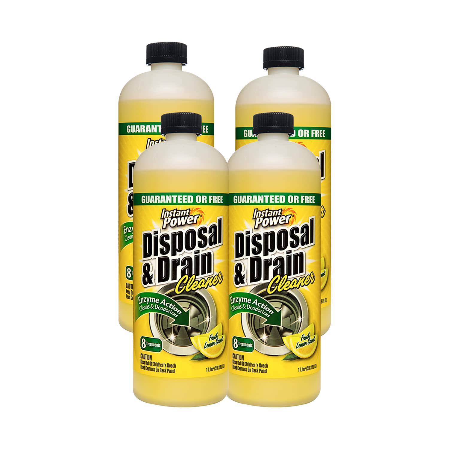 Instant Power Disposal and Drain Cleaner – Liquid Enzyme Clog Remover, Cleans and Deodorizes, Removes Drain Blockages, Fresh Lemon Scent 33.8 Fl oz, 1 Liter 4 Pack