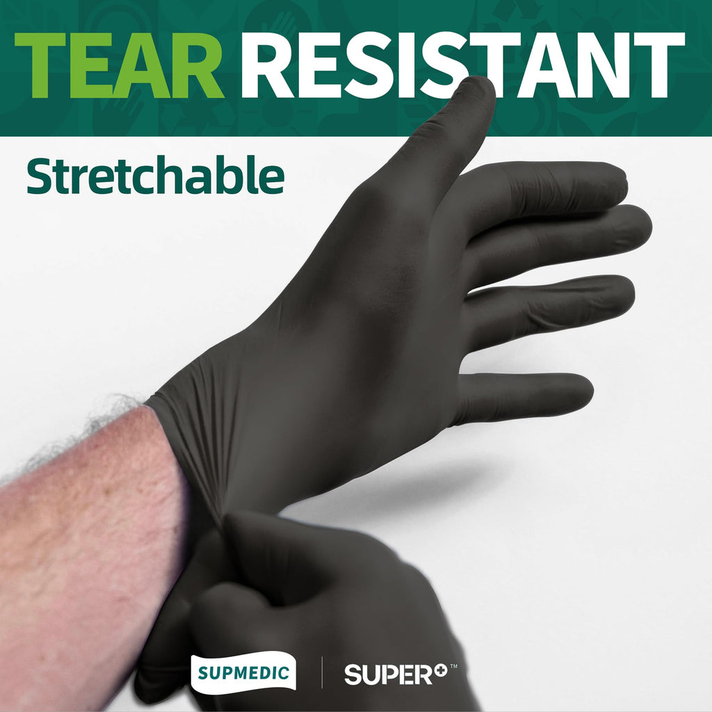 Supmedic Vinyl Disposable Exam Gloves, Black 4 Mil Powder-Free Latex-Free Medical Food-Safe Cooking Cleaning Glove, 100 Pcs (X-Large)