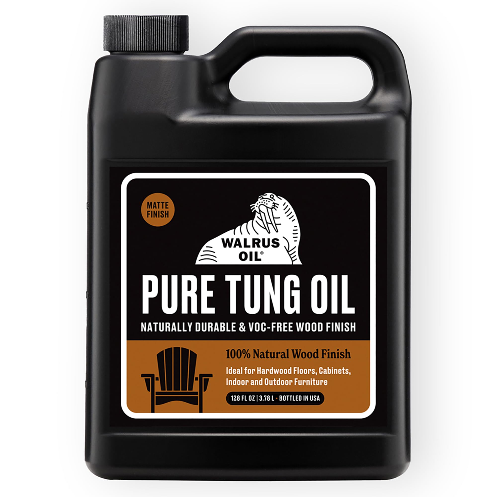 Walrus Oil - 100% Pure Tung Oil, Wood Finish for Any Woodworking Project, Natural, VOC-Free. 128oz / 1 Gallon Jug