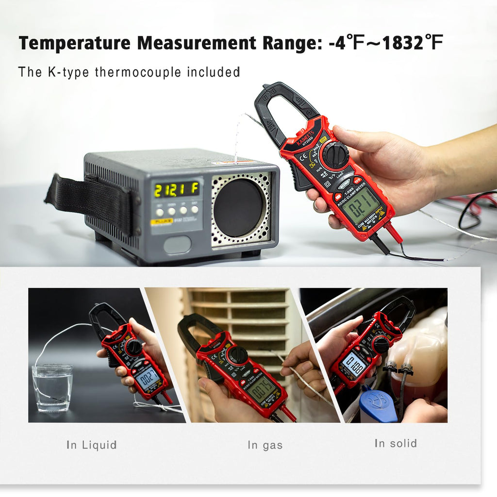 KAIWEETS HT206B Digital Clamp Meter T-RMS 6000 Counts, Multimeter Voltage Tester Auto-ranging, Measures Current Voltage Temperature Capacitance Resistance Diodes Continuity Duty-Cycle (AC Clamp Meter)