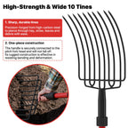 COSITA Pitch Fork for Garden, Wide Pitchfork with 10 Metal Tines, Heavy Duty Garden Fork with Fiberglass Handle 44-Inches, Chicken Coop Pitchforks for Manure, Mulching, Composting, Red