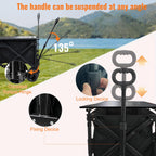 Collapsible Foldable Wagon Cart with Big Wheels and Tabletop, Large Capacity 440Lbs Folding Utility Wagon Carts for Sand, Beach, Camping, Shopping, Sport (Black)