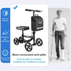 Aojin Knee Scooter for Adults for FootInjuries, 300lbs Capacity, All Terrain Foldable Knee Scooter Walker with Bag, 13" Wide Pu Seat, Compact Crutches Alternative (Black)