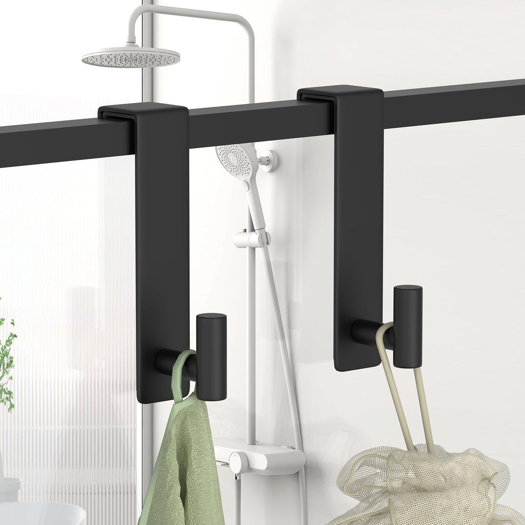 HUFEEOH Over The Door Hooks 2-Pack, Heavy Stainless Steel Coat & Towel Rack, No Drilling Scratch-Free Over Door Hanger Dorm Essentials Bathroom Accessories, Fits 1-3/4" Doors (Black) (T Shape)