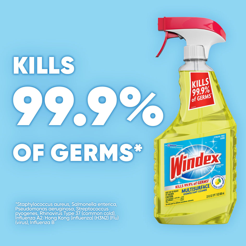 Windex Multipurpose Cleaner Disinfectant Spray Bottle, Packaging Designed to Prevent Leakage and Breaking, Surface Cleaning Spray, Citrus Fresh Scent, 23 Fl Oz